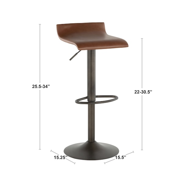 Ale Adjustable Swivel Barstool In Black PU Leather, PK 2